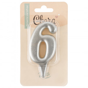 Логотип «Свеча Цифра, 6 Овал, Серебро, Металлик, 7 см, 1 шт.»