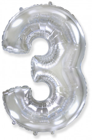 Логотип «Шар (40''/102 см) Цифра, 3, Серебро, 1 шт.»