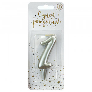 Логотип «Свеча Цифра, 1, Серебро, 6 см, 1 шт.»