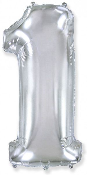 Логотип «Шар (40''/102 см) Цифра, 1, Серебро, 1 шт. в уп.»