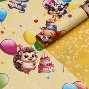 Логотип «Бумага упаковочная глянцевая двусторонняя «Зверята с шарами», 100×70 см»