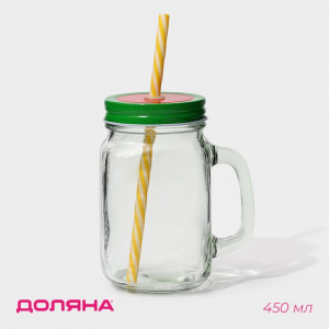 Логотип «Кружка Доляна «Гладь», 450 мл, 10×7.5×13 см, с крышкой и трубочкой, стекло»