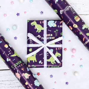 Логотип «Бумага упаковочная, глянцевая «Динозаврик», 70×100 см, 1 лист»