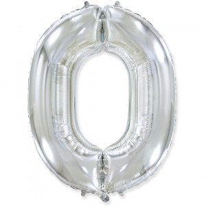 Логотип «Шар (40''/102 см) Цифра, 0, Серебро, 1 шт. в уп.»