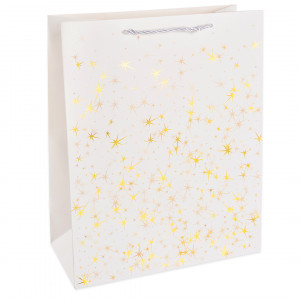Логотип «Пакет подарочный, 210гр, Тысячи созвездий, Дизайн №4, Белый/Золото, Металлик, 41*31*12 см, 1 шт.»
