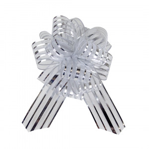 Логотип «Текстильный бант Шар, Тонкие полосы, Серебро, Металлик, 15 см, 1 шт. в упак.»