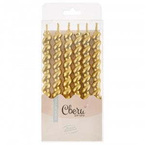 Логотип «Свечи Роскошная серия, Золото, Металлик, 0,8*7,5 + 2,5 см, 6 шт. с держат.»