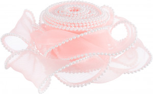 Логотип «Лента декоративная (4 см*4,57 м) Органза с леской и бусинами, Розовый, 1 шт.»