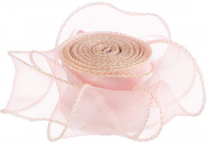 Логотип «Лента декоративная (4 см*9,14 м) Органза с леской, Золотая кайма, Розовый, 1 шт.»