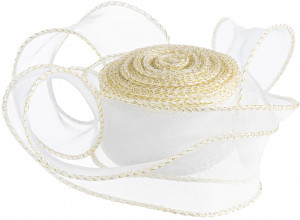Логотип «Лента декоративная (4 см*9,14 м) Органза с леской, Золотая кайма, Белый, 1 шт.»