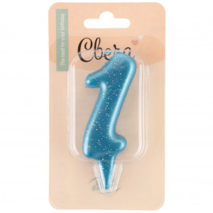 Логотип «Свеча Цифра, 1 Овал, Синий, с блестками, 4*8 см, 1 шт.»