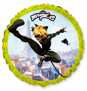 Логотип «Шар (18''/46 см) Круг, Супер-кот (Леди Баг), Лайм, 1 шт.»