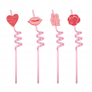 Логотип «Трубочки для коктейлей (пластик), Романтика, Розовый, 4 шт. в упак.»