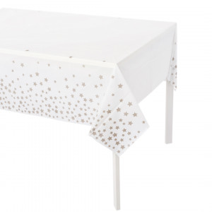 Логотип «Скатерть одноразовая, Звезды, Белый/Серебро, 137*274 см, 1 шт.»