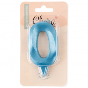 Логотип «Свеча Цифра, 0 Грани, Синяя бирюза, 7 см, 1 шт.»