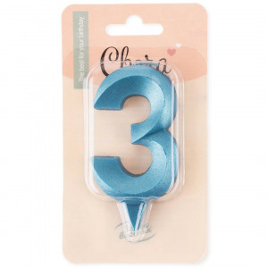 Логотип «Свеча Цифра, 3 Грани, Синяя бирюза, 7 см, 1 шт.»