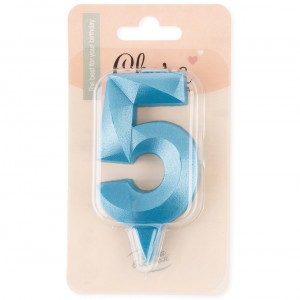 Логотип «Свеча Цифра, 5 Грани, Синяя бирюза, 7 см, 1 шт.»